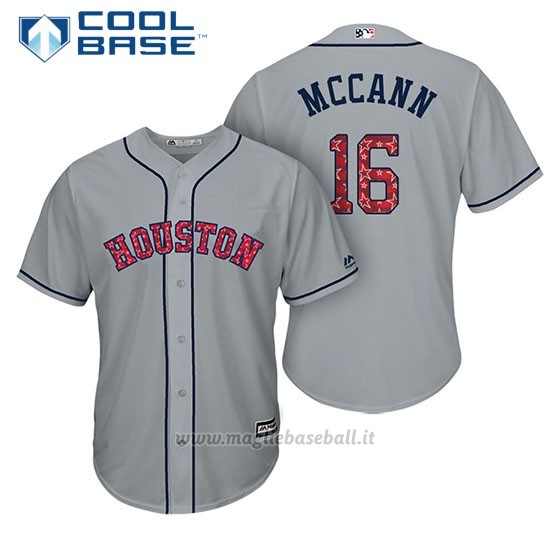 Maglia Baseball Uomo Houston Astros 2017 Estrellas y Rayas Brian Mccann Grigio Cool Base